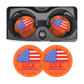 AUCELI 2 Pack Car Cup Holder Coasters, Colored American Flag US Flag Insert Car Cup Coaster, 2.75 Inch Anti Slip Shockproof Embedded Drink Mat, Vehicle Interior Decor Accessories (Orange/USA)