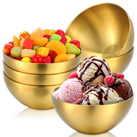 HOFURME 5 Pcs Large Gold Mixing Bowls, Decorative Metal Stainless Steel Bowls for Salad Dessert Cereal Fruit Snack Facial Soup Party Serving Cooking Baking Prepping Storing (5.9 Inch)