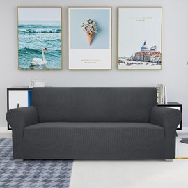 JIVINER High Stretch Couch Covers for 3 Cushion Couch, 1-Piece Jacquard Sofa Slipcovers Fitted Washable Sofa Covers with Elastic Bottom Furniture Protector for Kids Pets (Sofa, Grey)