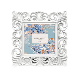 Laura Ashley 4x4 White Vintage Inspired Resin Scroll Design Picture Frame with Thin Border, Horizontal & Vertical for Tabletop and Wall Display, Home Décor (4x4, White)