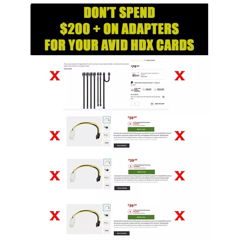 AVID HDX PCIE POWER CABLE ADAPTER MAC PRO 2019+ mini