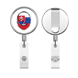 Slovakia Flag Man Face Round ID Badge Key Card Tag Holder Badge Retractable Reel Badge Holder with Belt Clip
