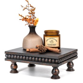 Wood Riser with Beaded: Pedestal Stand for Kitchen Decor, Old Black
