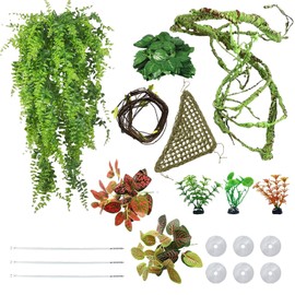 kathson 10 PCS Reptile Vines Plants Flexible Bendable Jungle Climbing Vine Terrarium Plastic Plant Leaves Pet Tank Habitat Decor for Bearded Dragons Lizards Geckos Snakes Frogs and More Reptiles