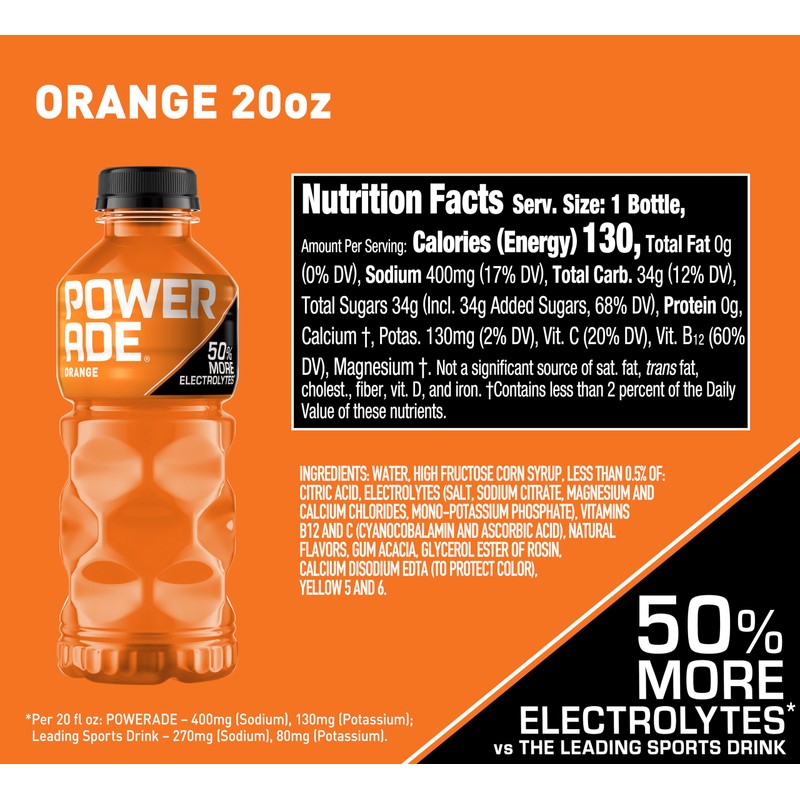 POWERADE Sports Drink Orange, 20 Ounce (Pack of 24)