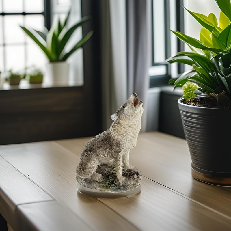 The Bridge Collection Small Howling Wolf Figurine - Resin Gray