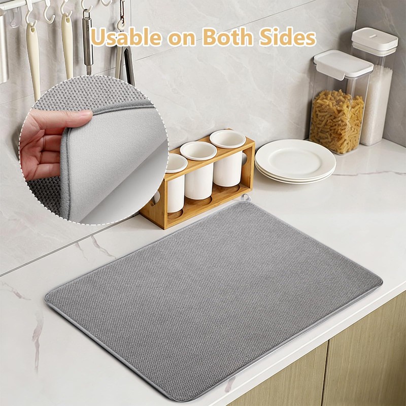 2PCS Microfiber Dish Drying Mat, 45x60cm Absorbent Draining Board Mats