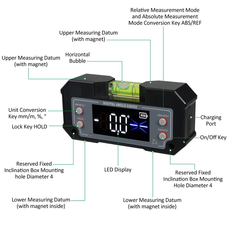 Digital Angle Gauge Liquid Leveler Finder Inclinometer Bevel Gauge XY