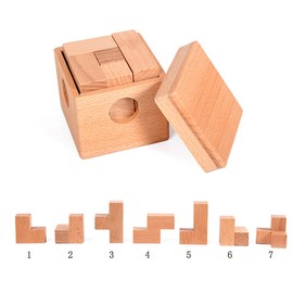 Cooplay Soma Cube Puzzle, 7pcs Wooden Assembly & Disentanglement Puzzle Snake Cube, 3D IQ Logical Brain Teaser Games, Fidget Stress Toys Gift for Adults