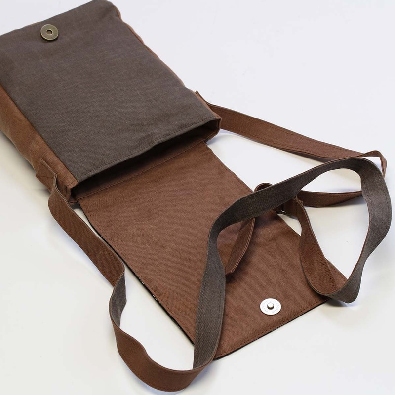 Men's Kimono Kato Shoten Shoulder Bag, Persimmon Shibuzome Inden Pattern,