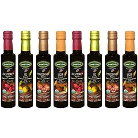 Mantova Organic Flavored Balsamic Vinegar of Modena 4-Variety Pack: Fig Pear Pomegranate & Raspberry; Perfect for Gift Basket Add to Pasta Salad Ice Cream and Cocktails 8.5 oz per bottle Pack of 2