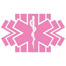 EMS Emergency Medical Service Ambulance Paramedic Star of Life Logo Car Window Vinyl Decal Sticker (EM-01) (Pink, 11 inches x 6.6 inches)