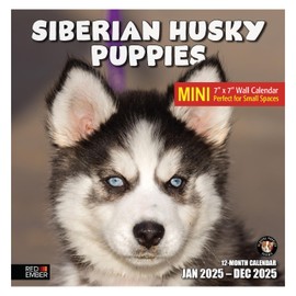 RED EMBER Siberian Husky Puppies Mini 2025 Wall Calendar 12 Month | 7" x 14" Open | Thick & Sturdy Paper | Giftable | Calendar 2025
