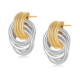 Silver Chunky Earrings for Women Knot Earrings Lightweight Drop Dangle Statement Earrings Minimalist Dainty Summer Jewelry Trendy Gift (two tone-3 knots)