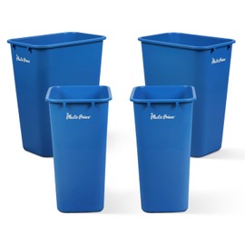 PLASTIC PRINCE 10 Gallon Trash Can Blue Recycle Bin for Kitchen Bathroom Office 40 Qt Garbage Bin Fits Under Desk Cabinet Sink, Plastic Rectangular Waste Basket Pack of 4