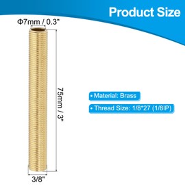 PATIKIL 1/8IP Standard Thread Brass Lamp Pipe Nipple, 10 Pcs 75mm/ 3" Length Hollow Tube Adapter Coupler Connector Pipe Fitting Hardware DIY Repair Part for Lamp Lights