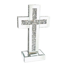 Aeveco Silver Mirrored Cross, Crystal Crush Diamond Cross for Living Room, Bedroom, Home Decor