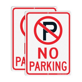 Faittoo No Parking Sign - 2 Pack - 35 x 25 cm Rust Free .040 Aluminum Reflective - UV Protected, Waterproof, Weatherproof and Fade Resistant - 6 Pre-drilled Holes