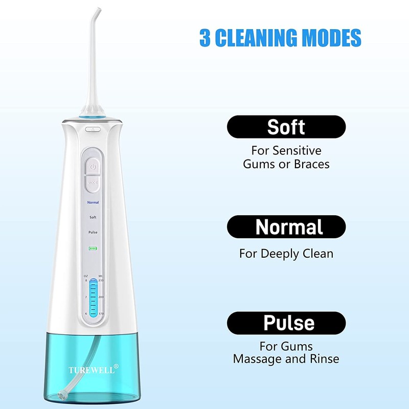 TUREWELL Wireless Oral Irrigator, Water Flosser with 3 Modes and