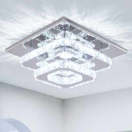 Cainjiazh Mini Chandelier LED Crystal Ceiling Light 2 Layers Flush Mount Ceiling Light Modern Chandelier Lighting for Hallway Staircase Kitchen Bathroom (Cool White)