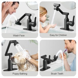 Black Bathroom Faucets, FunnyAir Stainless Steel 1080° Rotatable Bathroom Sink Faucet 1 Hole or 3 Holes, Single Handle Bathroom Faucets with Hot and Cold Hoses, 2 Water Outlet Modes, Matte Black