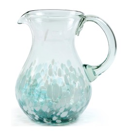 HANDMADE CON AMOR – 80 oz Hand Blown Mexican Pitcher - Ocean Blue Confetti