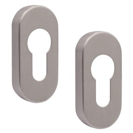 Upright Euro Escutcheon Oval Shaped Keyhole Cover - Satin Stainless Steel - Pack of 2
