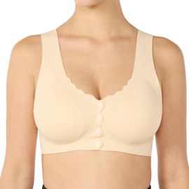 TOYVTOO Wireless Support Bras for Women Front Closure Lift No Underwire Comfortable Seamless Beige