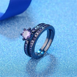 Cupimatch Engagement Ring Women's Men's Classic Purple Cubic Zirconia Stainless Steel Promise Rings Engagement Wedding Gift Ring for Women Men, Stainless Steel, Cubic Zirconia