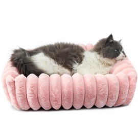 Pink Doggie Beds for Extra Small Dogs Washable,Rectangle Tiny Pet Bed With Sides for Puppy and Kitten,Soft Plush Calming Couch Sofa,Comfy Fluffy Cute Cat Beds for Indoor Cats,Anti-Slip,18x14x4 Inches