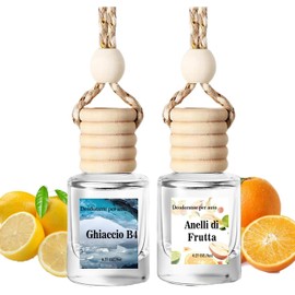 Shinfirst Deodorante per auto appeso, diffusore di oli essenziali per auto, deodorante per auto durevole, deodorante per auto per donne (Ghiaccio nero + Cerchio di frutta)