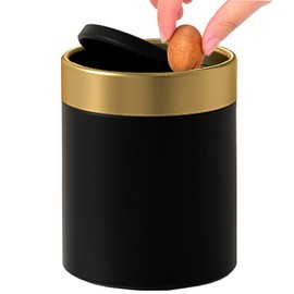 JILLICK Mini Trash Can with Lid, Metal Small Tiny Mini Trash Bin Can, Mini Countertop Trash Cans for Desk Car Office Kitchen, Swing Top Trash Bin 1.5 L/0.40 Gal (Black)
