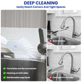 RIMAY Hard Bristle Crevice Cleaning Brush with Soap Dispenser 2 Pcs, Multifunctional Gap Scrub Brush, Small Cleaning Brushes for Tight Spaces, Corner, Windows, Kitchen, Bathroom, Sink, Grout, Car
