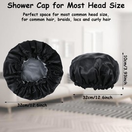 Double Layer Satin Bonnet for Men, Waterproof Bath Shower Cap Adjustable Drawstring Hair Bonnet Reusable Bathing Hair Cap for Men Curly Hair Braids, Black