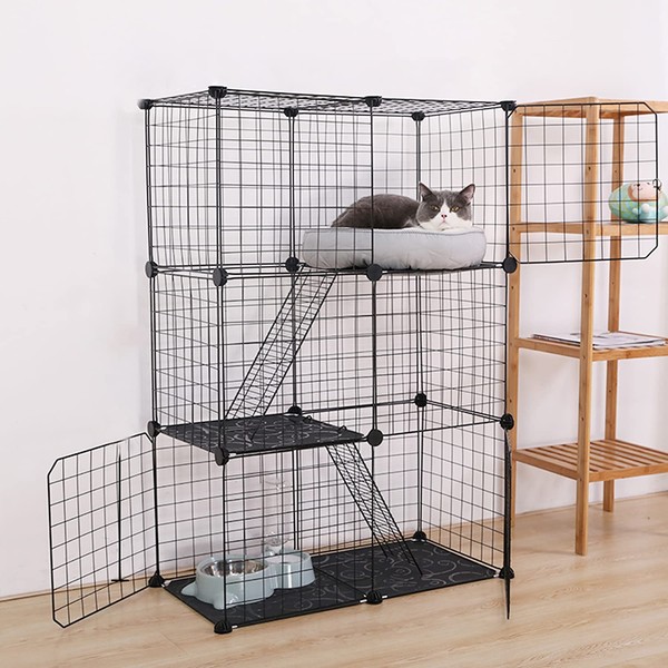 tonchean Cat Cage 3-Tier Kitten Cage House Indoor Cat Enclosures Detachable Metal Wire Cat Kennels DIY Pet Playpen Small Animal Cage for Ferret, Kitty, Rabbit, Chinchilla, Squirrel