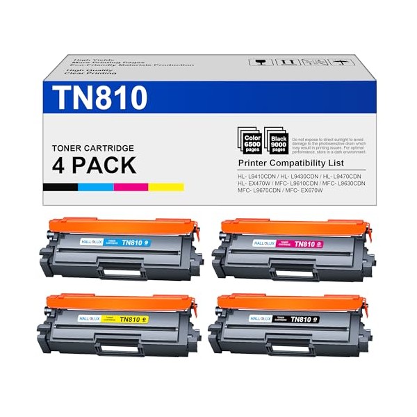 TN810 TN-810 Toner Cartridge 4 Pack High Yield Replacement for