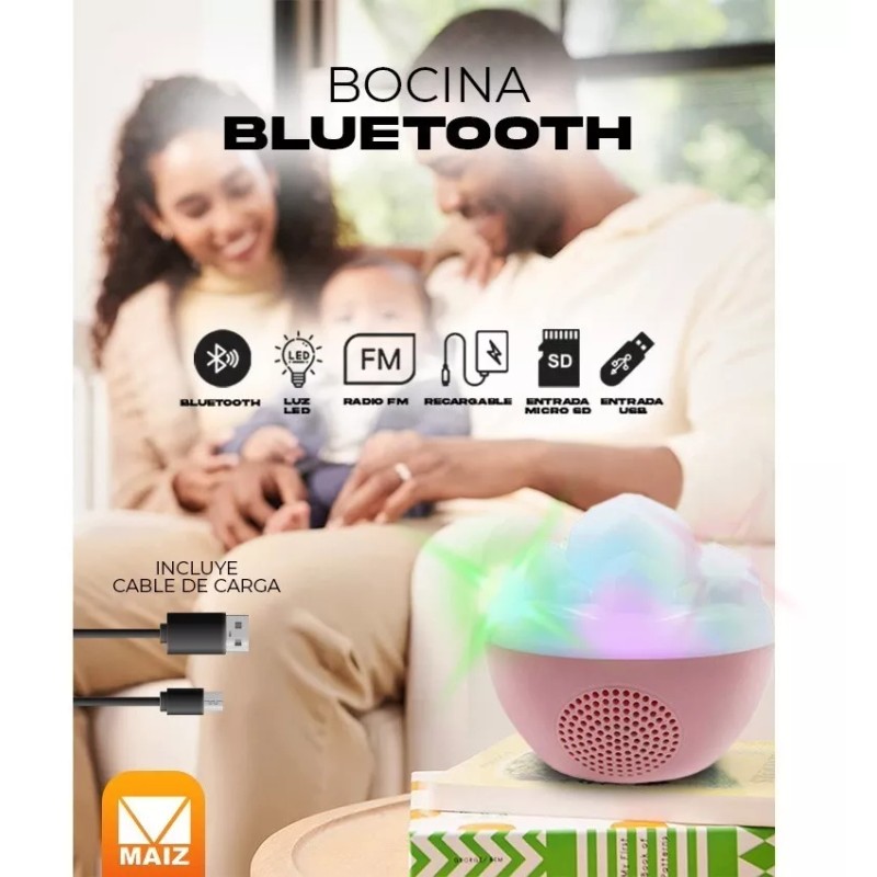 Maíz Bocina Radio Fm Recargable Usb Bluetooth Luz Led Portatil