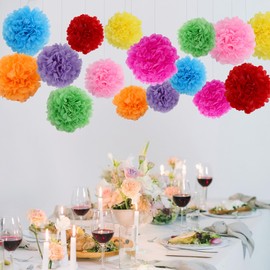 BestoFun 16PCS Mexico Party Decorations Tissue Paper Flowers Pom Poms – Vibrant Multicolor Decorations for Fiesta, Cinco de Mayo, Birthday, and Mexican Themed Parties