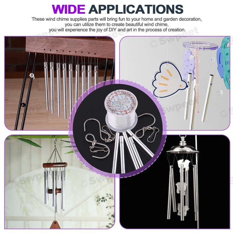 Swpeet 61pc Wind Chime Tubes & Wire Kit with Swivel
