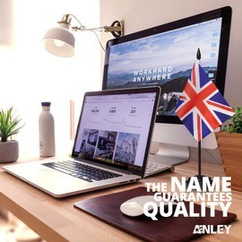 ANLEY UK Deluxe Desk Flag Set - 6 x 4 Inch Miniature United Kingdom British Desktop Flag with 12" Solid Pole - Vivid Color and Fade Resistant - Black Base and Spear Top…