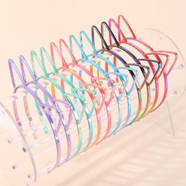 Nenjindz Cat Ears Headband Glitter Cat Ears Headband for Women Girls Rainbow Cat Ears Hair Band Birthday Party Cat Hair Bands Birthday Headband for Adults Party Headbands