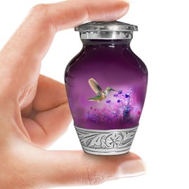 Purple Keepsake Urn for Adult Human Ashes | Large Handcrafted Funeral Memorial | Hummingbird Funeral Decorative Cremation Keepsake urn for Women and Men