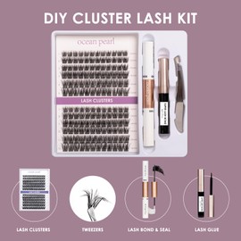 Ocean Pearl Cluster Lashes Kit 144PCS Individual Eyelashes 10-16mm DIY Lash Extension Kit with Strong Hold Eyelash Glue Natural Lash Clusters D Curl Eyelash Extension Kit with Bond and Glue-DM28