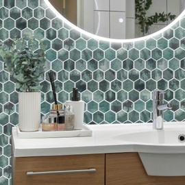 WalDecoo 10-Sheet Hexagon Peel and Stick Backsplash for Kitchen, New Upgrade Premium Extra Thicker Design 3D Self Adhesive Wall Tiles, Large Stick on Tiles for Kitchen and Bathroom (12" x 12")