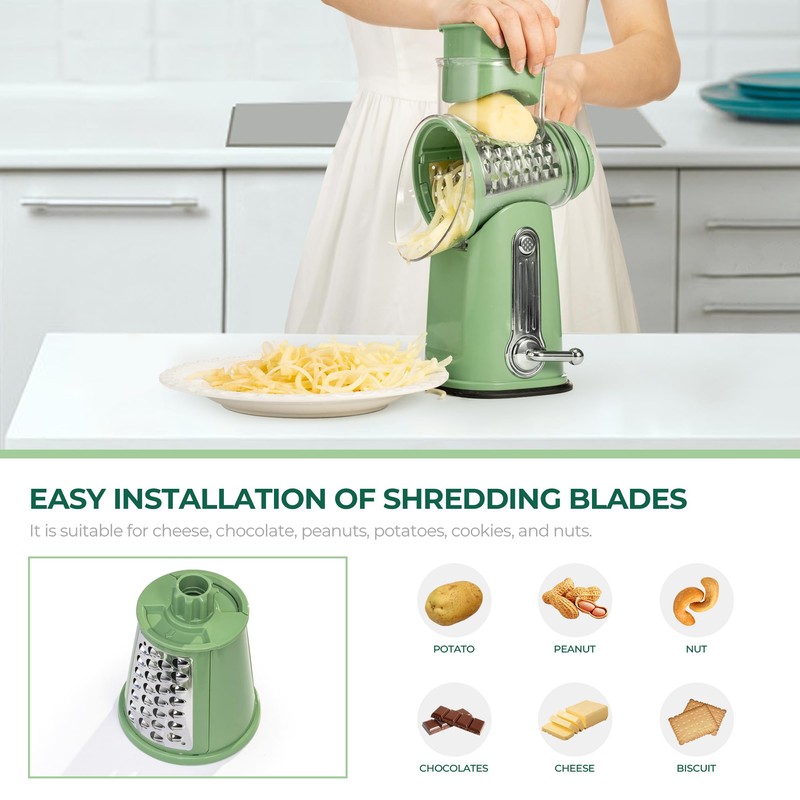 SUSTEAS Rotary Cheese Grater with Handle - Vegetable Shredder with