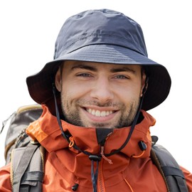TOP-EX Mens Waterproof Bucket Hat for Walking Golf Safari Rain Hats Lightweight UPF 50+ Sun Hat Packable All Weather Hat Windproof Chin Strap Size Adjustable Navy Blue L/XL