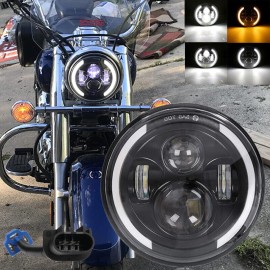 realtop3 7" Motorcycle LED Headlight Angel Eyes Hi-Lo For Harley Dyna Cafe Racer Bobber