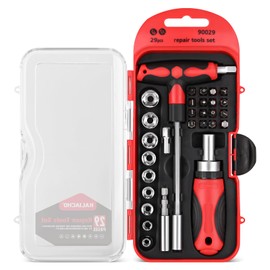 29pcs Magnetic Ratcheting Wrench and Precision Screwdriver Set, Mini Electronics Tool Kit with Screw Extractor, Ideal for Watch, Mobile Phone, Computer Maintenance