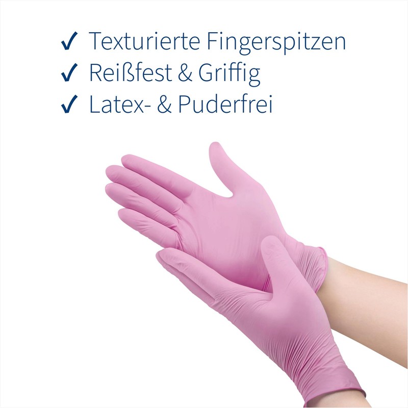 Nitrile Disposable Gloves Powder-Free Textured XS-XL Pack of 100 Pink