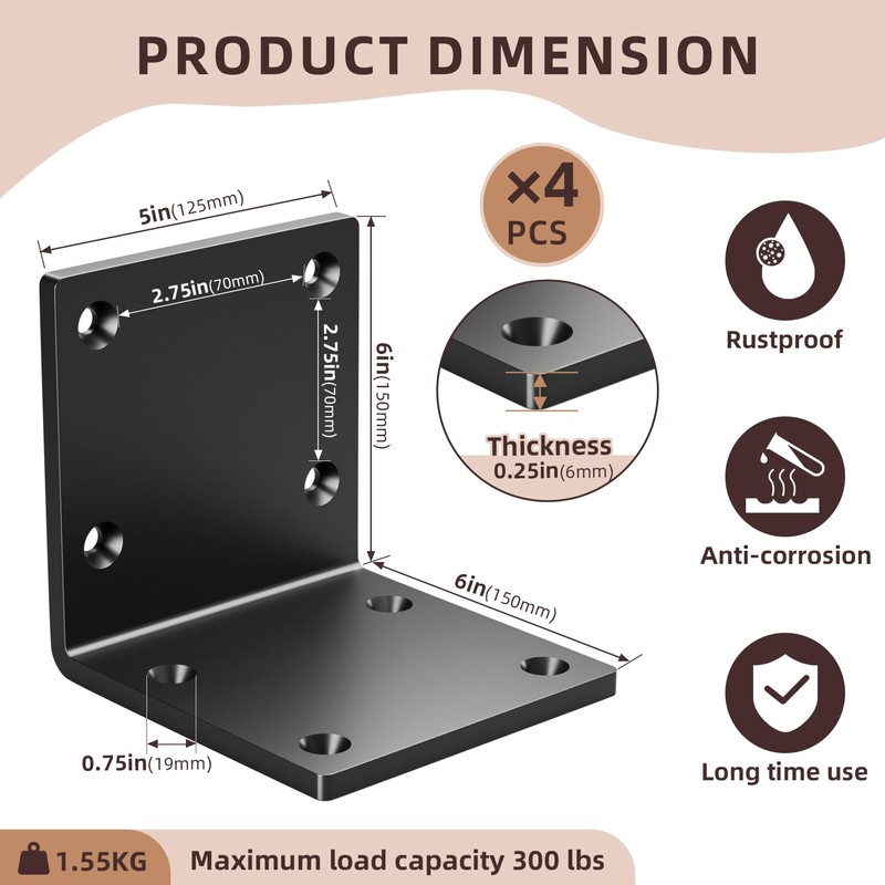 Dabolang 6" X 6" X 5" Heavy Duty Steel L